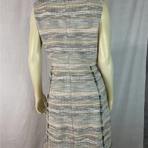 Tory Burch Blue Cream Sheath Midi Dress Bateau Neckline - Picture 8 of 14